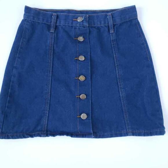 A-line Denim Skirt Button Front Mini Blue Jean Estimated Size XXS - Picture 2 of 5